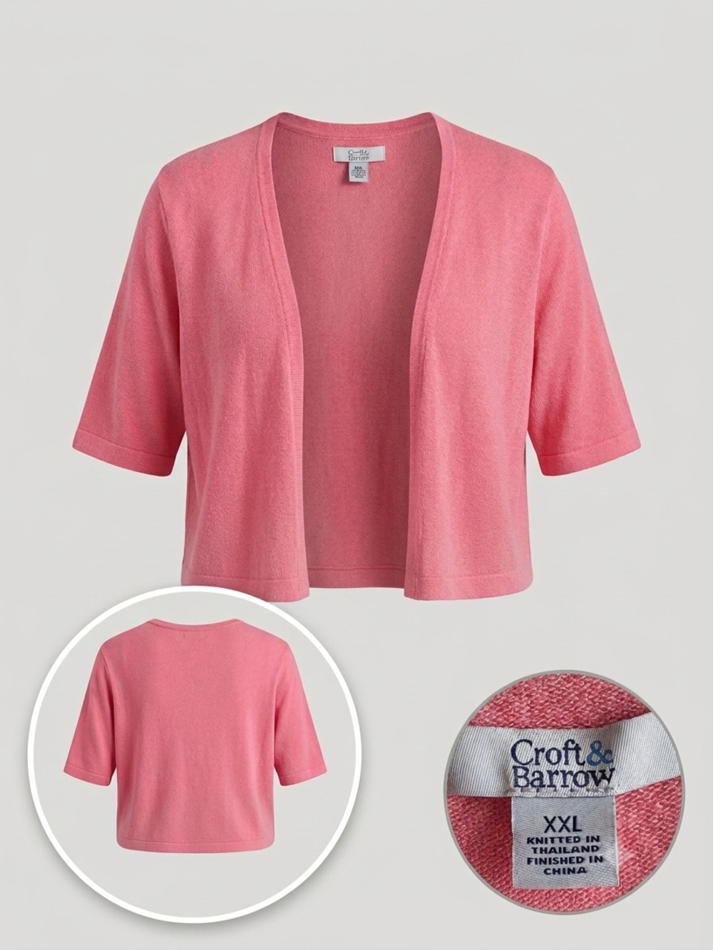 Croft & Barrow Pink Open-Front Short-Sleeve Cardigan Sweater